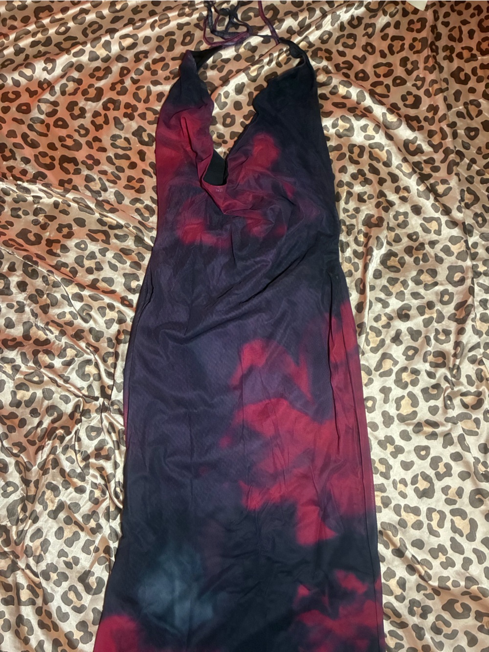⭒ shein halter drop chest tie dye maxi dress